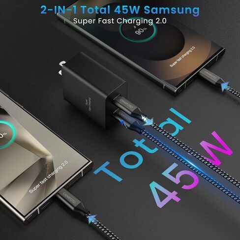 45W Super Fast Charger Type C, 2Port 45W USB-C Charger with 2X 6.6ft Cord in Saudi Arabia