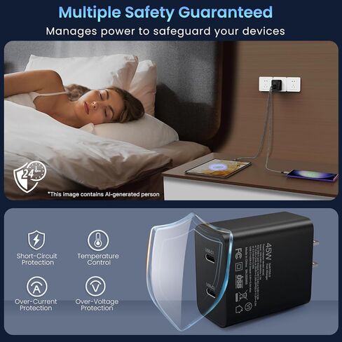 45W Super Fast Charger Type C, 2Port 45W USB-C Charger with 2X 6.6ft Cord in Saudi Arabia