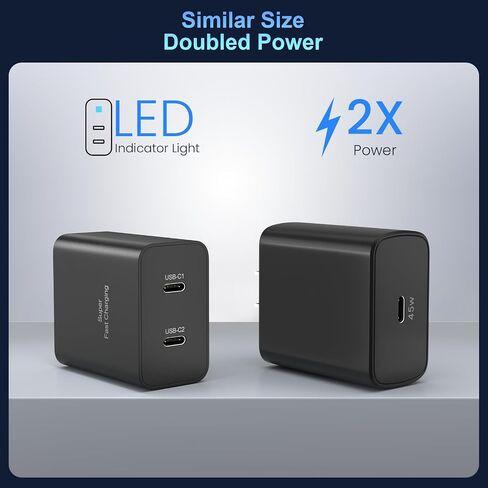 45W Super Fast Charger Type C, 2Port 45W USB-C Charger with 2X 6.6ft Cord in Saudi Arabia