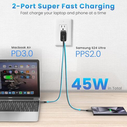 45W Super Fast Charger Type C, 2Port 45W USB-C Charger with 2X 6.6ft Cord in Saudi Arabia