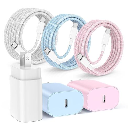 Hzevn 25W USB C Super Fast Charging Charger for Samsung Galaxy Phone, 3Pack Quick Charger Block with Braided Long USB C to C Cables (6/6/10ft) for Samsung Galaxy S25/S24/Plus/Ultra, Android/iPhone 17 in Kuwait