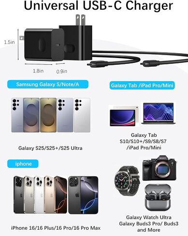 45W USB-C Charger, Super Fast Charger Type C, with C Cable for Samsung Galaxy S25/S25 Ultra/S25+/S24 Ultra/S24/S24+/S23 Ultra/S22 Ultra (2 Pack, 5FT) in Saudi Arabia