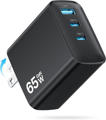 Phone Charger, 65W USB C Fast Charger Block, 3-Port Foldable Type C Charger with Dual USB-C & USB-A Ports for iPhone 17/16/15 Series, Samsung Galaxy S24/S23, iPad, MacBook Air & More in Saudi Arabia