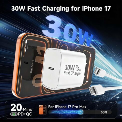 30W USB C Charger Block 2-Pack with 6FT 60W USB C to USB C Cable for iPhone in Saudi Arabia