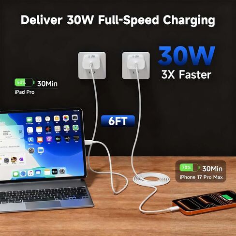 30W USB C Charger Block 2-Pack with 6FT 60W USB C to USB C Cable for iPhone in Saudi Arabia