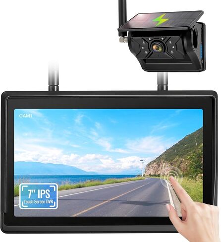 Magnetic Solar Wireless Backup Camera System, 7" IPS Touchscreen with DVR, Rechargeable IR Night Vision Rear View Camera, Zero Wiring RV Camera for Hitching Trailers/Fifth Wheels/Campers, AH7 in Saudi Arabia