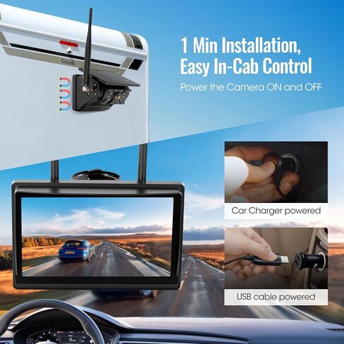 Magnetic Solar Wireless Backup Camera System, 7" IPS Touchscreen with DVR, Rechargeable IR Night Vision Rear View Camera, Zero Wiring RV Camera for Hitching Trailers/Fifth Wheels/Campers, AH7 in Saudi Arabia