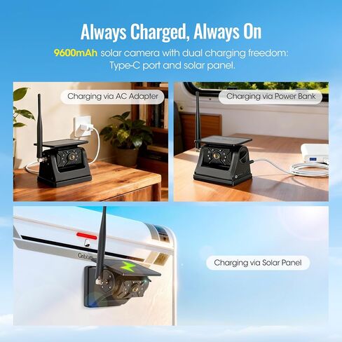 Magnetic Solar Wireless Backup Camera System, 7" IPS Touchscreen with DVR, Rechargeable IR Night Vision Rear View Camera, Zero Wiring RV Camera for Hitching Trailers/Fifth Wheels/Campers, AH7 in Saudi Arabia
