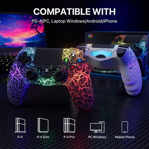وحدة تحكم ISHAKO لجهاز PS4، وحدة تحكم ألعاب لاسلكية لأجهزة PlayStation 4/Pro/Slim/PC Windows، مع بطارية 1000 مللي أمبير في الساعة، وإضاءة RGB بأربعة أوضاع، واهتزاز مزدوج، والتحكم في الحركة بستة محاور (أسود) in Kuwait
