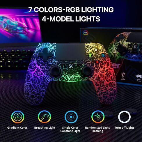وحدة تحكم ISHAKO لجهاز PS4، وحدة تحكم ألعاب لاسلكية لأجهزة PlayStation 4/Pro/Slim/PC Windows، مع بطارية 1000 مللي أمبير في الساعة، وإضاءة RGB بأربعة أوضاع، واهتزاز مزدوج، والتحكم في الحركة بستة محاور (أسود) in Kuwait