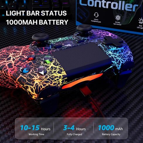 وحدة تحكم ISHAKO لجهاز PS4، وحدة تحكم ألعاب لاسلكية لأجهزة PlayStation 4/Pro/Slim/PC Windows، مع بطارية 1000 مللي أمبير في الساعة، وإضاءة RGB بأربعة أوضاع، واهتزاز مزدوج، والتحكم في الحركة بستة محاور (أسود) in Kuwait