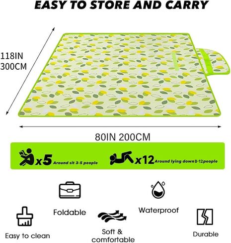 auxlihi 80" x 120" Sandproof Waterproof Picnic Blanket, Beach Mat for Outdoor Camping Hiking Park, Portable with Tote Bag, Non-Stick Sand & Grass, Foldable for Indoor Outdoor Use (Green) in Saudi Arabia