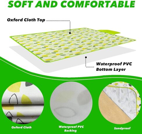 auxlihi 80" x 120" Sandproof Waterproof Picnic Blanket, Beach Mat for Outdoor Camping Hiking Park, Portable with Tote Bag, Non-Stick Sand & Grass, Foldable for Indoor Outdoor Use (Green) in Saudi Arabia
