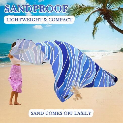 Beach Blanket Waterproof Sandproof 79" x 82"Beach Mat for 4-7 Adults Large with 4 Pocket and Stakes Sand Blanket for Large Picnic Mat Travel Camping in Kuwait