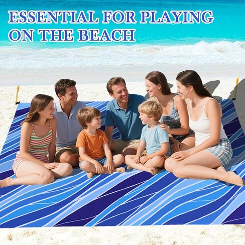 Beach Blanket Waterproof Sandproof 79" x 82"Beach Mat for 4-7 Adults Large with 4 Pocket and Stakes Sand Blanket for Large Picnic Mat Travel Camping in Kuwait