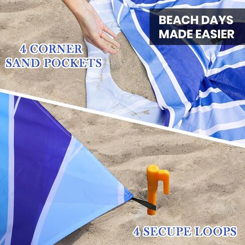 Beach Blanket Waterproof Sandproof 79" x 82"Beach Mat for 4-7 Adults Large with 4 Pocket and Stakes Sand Blanket for Large Picnic Mat Travel Camping in Kuwait