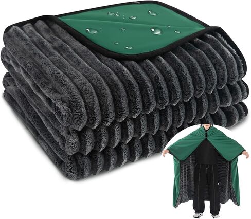 PuTian Camping Blanket with Corduroy Lining, Waterproof, 79"×57", Black in Kuwait