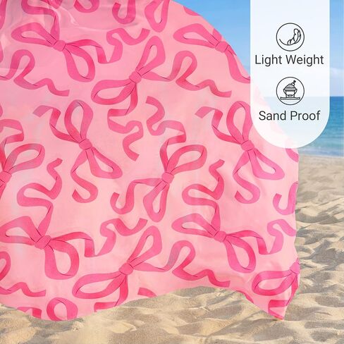 Sunlit Large Beach Blanket Waterproof Sand Proof, 81" x106" Sand Free Beach Mat Anchored Pockets and Storage Bag, for Travel Beach Camping Outdoor Festival, Coquette Pink Bow in Saudi Arabia