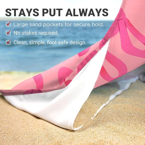 Sunlit Large Beach Blanket Waterproof Sand Proof, 81" x106" Sand Free Beach Mat Anchored Pockets and Storage Bag, for Travel Beach Camping Outdoor Festival, Coquette Pink Bow in Saudi Arabia