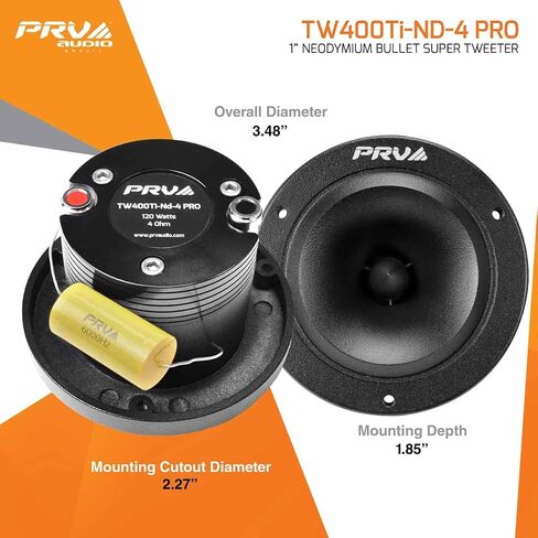 مكبرات صوت فائقة من PRV AUDIO Bullet Super Neodymium 240 وات RMS 4 أوم، 3.50 بوصة PRV Black TW400Ti-Nd-4 PRO، سهلة التركيب - خرج عالي (مكبرات صوت، زوج) in Kuwait