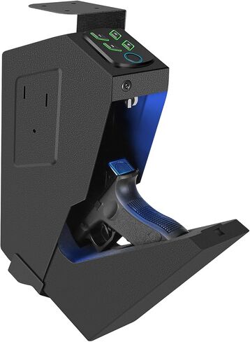 Biometric Handgun Gun Safe for Nightstand, Desk, Bed Side, Wall,Truck - Auto Open Fingerprint Hidden Safe for Pistols -with Fingerprint, Backlit Keypad, KEY Access in Kuwait