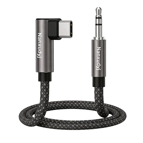 90 Degree USB C to 3.5mm Audio Cable 3ft (Audio Only), Braided DAC Hi-Res Aux Cord for Car Stereo Headphones, Compatible with iPhone 17, 16, 15 Pro Max, Galaxy S25, S24 Ultra, iPad in Saudi Arabia