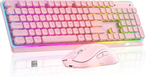 مجموعة لوحة مفاتيح وماوس لاسلكية من MAGEGEE، لوحة مفاتيح RGB كاملة الحجم 2.4G مع 104 مفاتيح، ماوس لاسلكي قابل لإعادة الشحن مع 3 DPI، مجموعة لوحة مفاتيح وماوس مريحة للكمبيوتر المحمول الذي يعمل بنظام Windows Mac in Kuwait