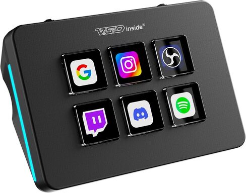 سطح وحدة تحكم Mini Stream، لوحة مفاتيح ماكرو لبث الألعاب، لوحة مفاتيح قصيرة مع 6 مفاتيح LCD قابلة للبرمجة، أيقونات قابلة للتخصيص وإضاءة RGB، لوحة صوت USB لتحرير الفيديو، OBS، الكمبيوتر الشخصي، Mac in Kuwait