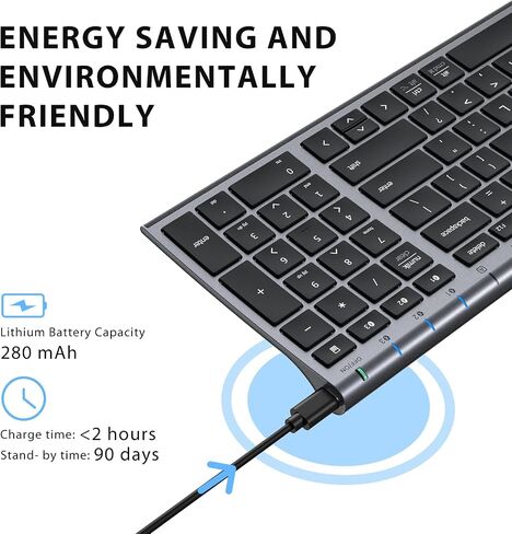 iClever BK10 Bluetooth Keyboard, Wireless Rechargeable Ultra-Slim Keyboard with Long Battery Life, Compatible with iOS, Android, Windows, Mac for iPad, Tablet, Laptop, PC, Phone (Gray Black) in Kuwait