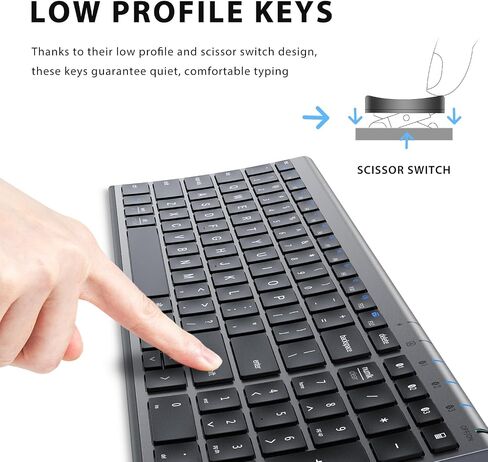iClever BK10 Bluetooth Keyboard, Wireless Rechargeable Ultra-Slim Keyboard with Long Battery Life, Compatible with iOS, Android, Windows, Mac for iPad, Tablet, Laptop, PC, Phone (Gray Black) in Kuwait