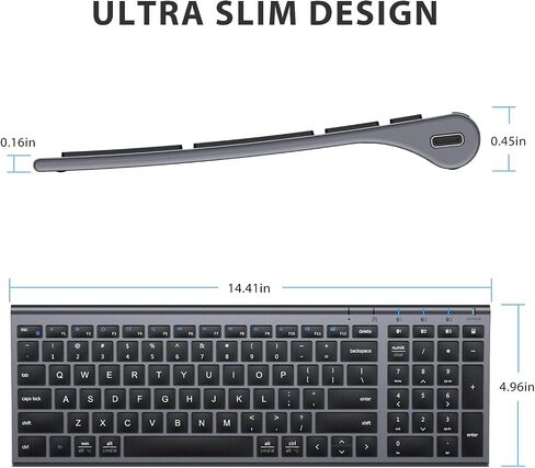 iClever BK10 Bluetooth Keyboard, Wireless Rechargeable Ultra-Slim Keyboard with Long Battery Life, Compatible with iOS, Android, Windows, Mac for iPad, Tablet, Laptop, PC, Phone (Gray Black) in Kuwait