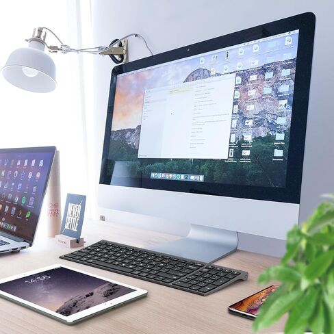 iClever BK10 Bluetooth Keyboard, Wireless Rechargeable Ultra-Slim Keyboard with Long Battery Life, Compatible with iOS, Android, Windows, Mac for iPad, Tablet, Laptop, PC, Phone (Gray Black) in Kuwait