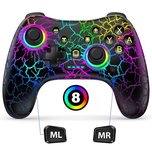 Hall Effect Switch Controller for Nintendo Switch/Switch 2/Lite/OLED, Gammeefy Wireless Switch Pro Controller Compatible with PC/Android/iOS, 9 Color Adjustable LED Switch Remote with App & Programmable in Kuwait