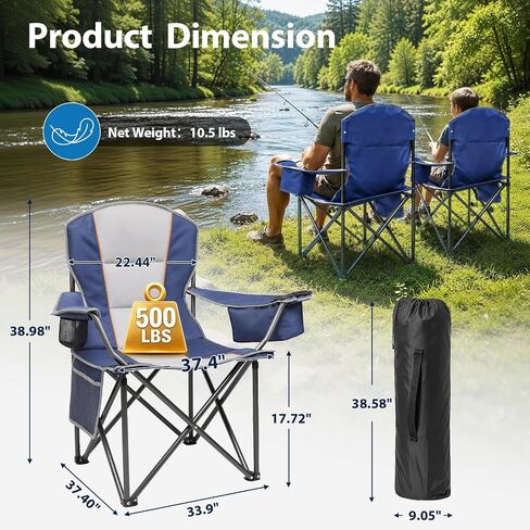 ZENPETIO Camping Chair 500LBS Oversized Portable Folding Lawn Chairs in Kuwait