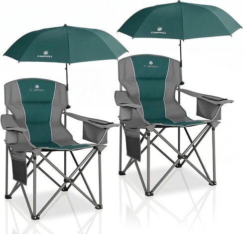 2 Pack Oversized Camping Chairs with Adjustable Umbrella-Folding Padded Lawn Chair with Backrest & Comfy Armrest-Heavy Duty for Beach Patio Picnic,Black in Saudi Arabia