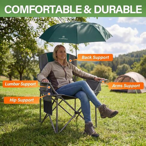 2 Pack Oversized Camping Chairs with Adjustable Umbrella-Folding Padded Lawn Chair with Backrest & Comfy Armrest-Heavy Duty for Beach Patio Picnic,Black in Saudi Arabia