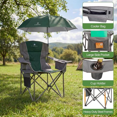 2 Pack Oversized Camping Chairs with Adjustable Umbrella-Folding Padded Lawn Chair with Backrest & Comfy Armrest-Heavy Duty for Beach Patio Picnic,Black in Saudi Arabia
