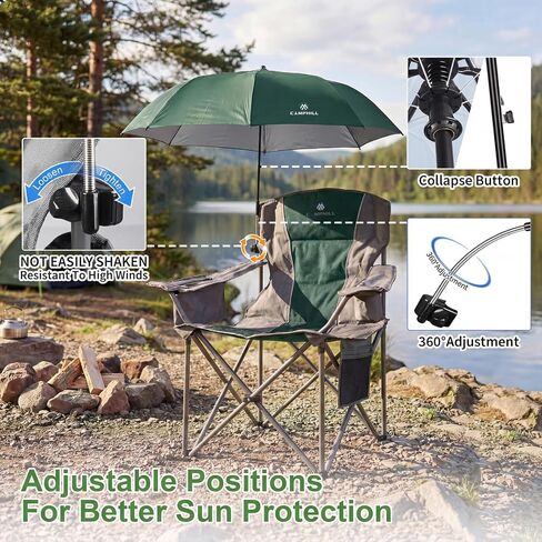2 Pack Oversized Camping Chairs with Adjustable Umbrella-Folding Padded Lawn Chair with Backrest & Comfy Armrest-Heavy Duty for Beach Patio Picnic,Black in Saudi Arabia
