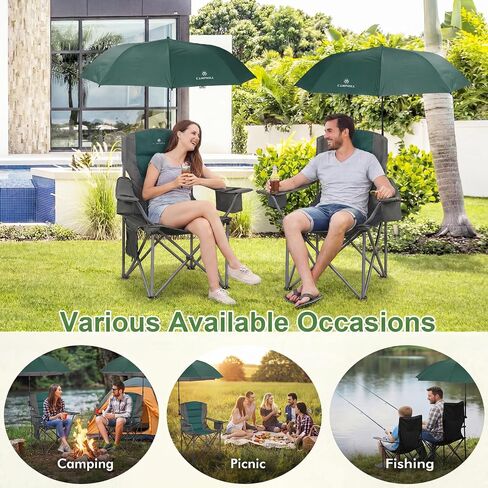 2 Pack Oversized Camping Chairs with Adjustable Umbrella-Folding Padded Lawn Chair with Backrest & Comfy Armrest-Heavy Duty for Beach Patio Picnic,Black in Saudi Arabia