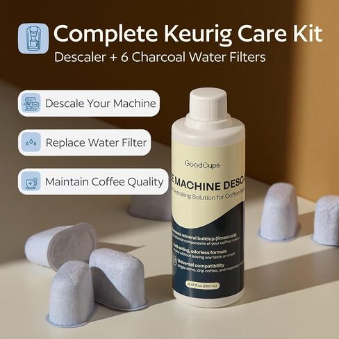 GoodCups Keurig Descaler Kit – Descaling Solution with 6 Charcoal Water Filters, Compatible with Keurig Coffee Makers, 2 Cleaning Cycles in Kuwait