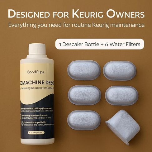 GoodCups Keurig Descaler Kit – Descaling Solution with 6 Charcoal Water Filters, Compatible with Keurig Coffee Makers, 2 Cleaning Cycles in Kuwait