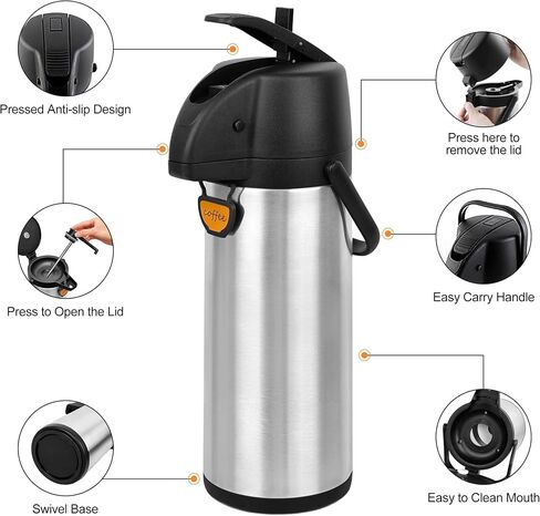 TOMAKEIT Airpot Coffee Dispenser Thermal with Pump,3L/102 Oz Insulated Stainless Steel Large Airpot Coffee Carafe Lever Action for Hot/Cold Water,Thermal Carafe for Hot Cocoa for Parties in Kuwait
