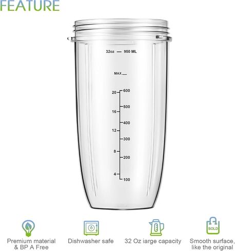 New Blender Cup and Blade Replacement Parts32oz Cup and Extractor Blade and 2 RubberGaskets 4-Piece Compatible with NutriBullet High-Speed Blender/Mixer System 600W/900w Series in Kuwait