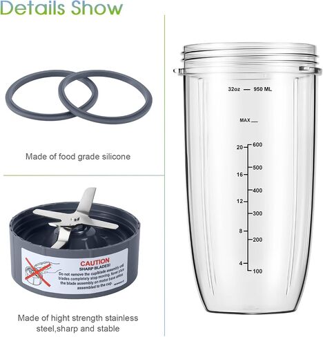 New Blender Cup and Blade Replacement Parts32oz Cup and Extractor Blade and 2 RubberGaskets 4-Piece Compatible with NutriBullet High-Speed Blender/Mixer System 600W/900w Series in Kuwait