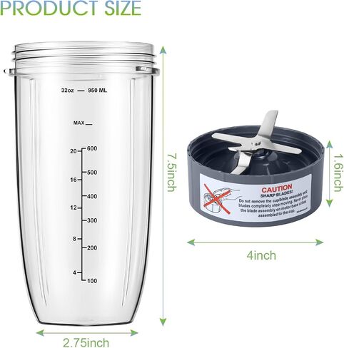 New Blender Cup and Blade Replacement Parts32oz Cup and Extractor Blade and 2 RubberGaskets 4-Piece Compatible with NutriBullet High-Speed Blender/Mixer System 600W/900w Series in Kuwait