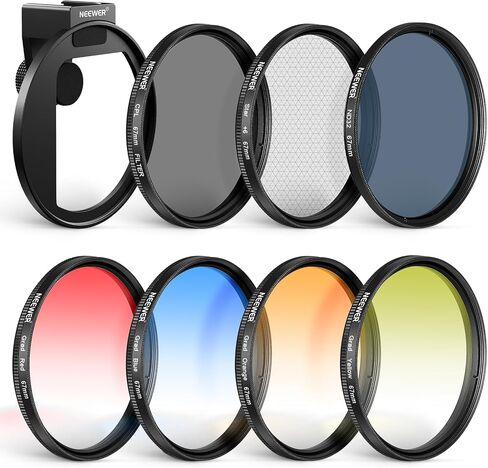 NEEWER Clip On 67mm Phone ND Filter Kit with Cold Shoe Lens Clip, CPL/ND32/6 Point Star/4 Graduated Color Filter Compatible with iPhone 17 16 16e 15 Android Samsung Galaxy S25 Ultra S24 in Kuwait
