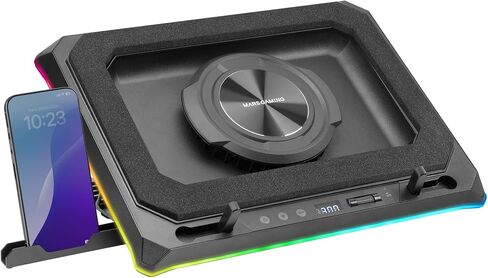 Mars Gaming MNBC Ultra, Cooling Base and Stand, 140 mm Fan, CoolCore Airflow Technology, RGB Chroma, 5 Positions, Compatible with Laptops up to 18 Inches, Smartphone Holder, 4 x USB-A, Black in Saudi Arabia