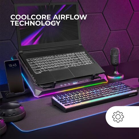 Mars Gaming MNBC Ultra, Cooling Base and Stand, 140 mm Fan, CoolCore Airflow Technology, RGB Chroma, 5 Positions, Compatible with Laptops up to 18 Inches, Smartphone Holder, 4 x USB-A, Black in Saudi Arabia