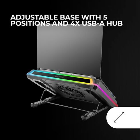 Mars Gaming MNBC Ultra, Cooling Base and Stand, 140 mm Fan, CoolCore Airflow Technology, RGB Chroma, 5 Positions, Compatible with Laptops up to 18 Inches, Smartphone Holder, 4 x USB-A, Black in Saudi Arabia