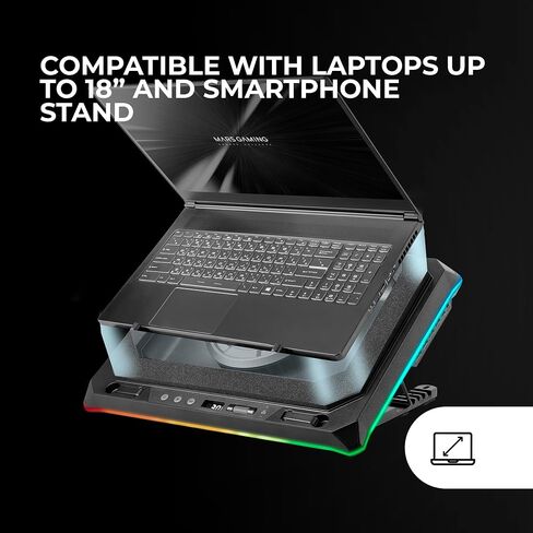 Mars Gaming MNBC Ultra, Cooling Base and Stand, 140 mm Fan, CoolCore Airflow Technology, RGB Chroma, 5 Positions, Compatible with Laptops up to 18 Inches, Smartphone Holder, 4 x USB-A, Black in Saudi Arabia